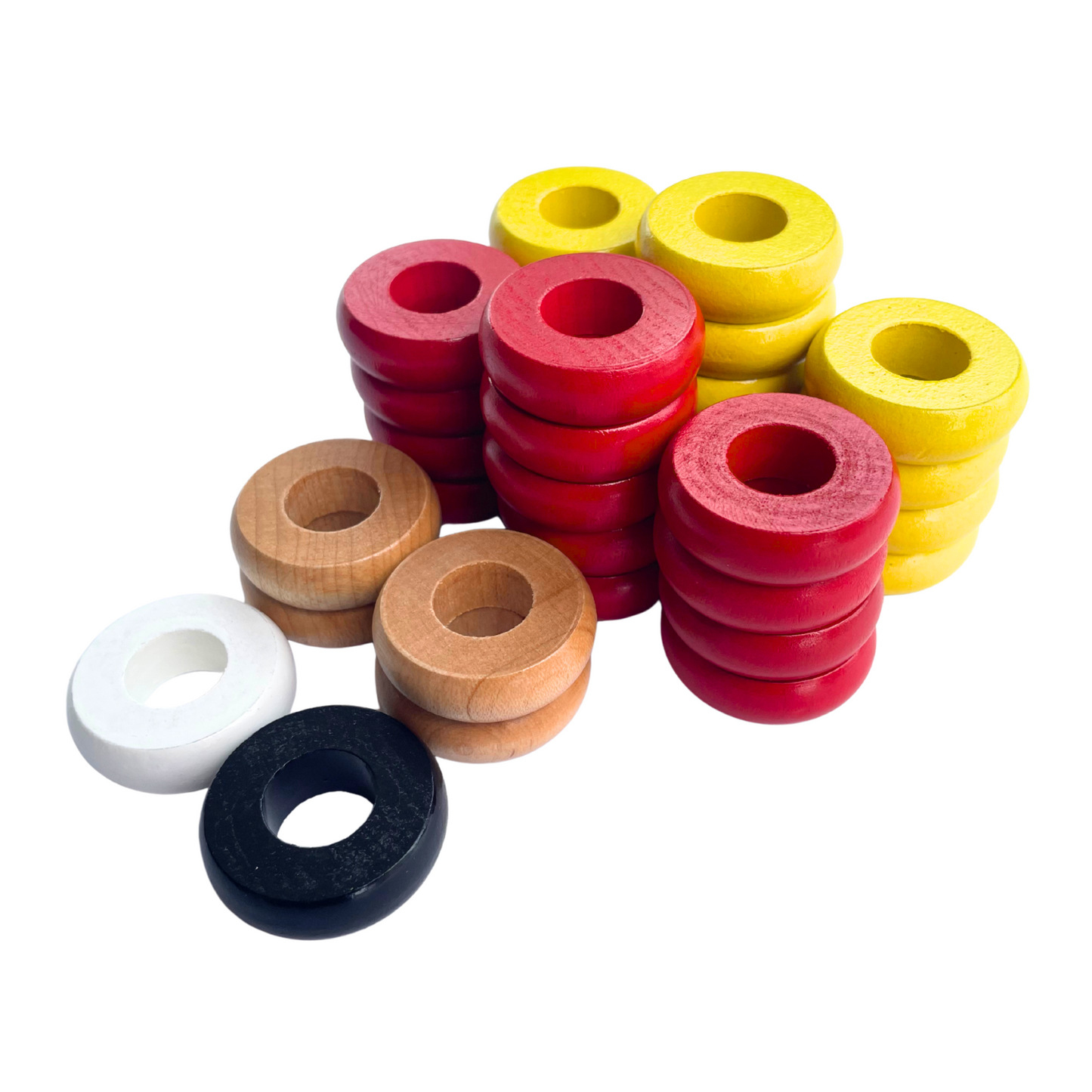 32 Red and Yellow Carrom / Pichenotte Rings - (Red / Yellow / Natural / Black / White) - Anneaux De Pichenottes - Game Accessories / Accessoires De Jeu