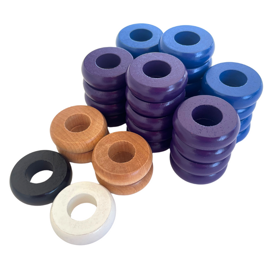32 Blue and Purple Carrom / Pichenotte Rings - (Blue / Purple / Natural / Black / White) - Anneaux De Pichenottes - Game Accessories / Accessoires De Jeu - Carrom Canada