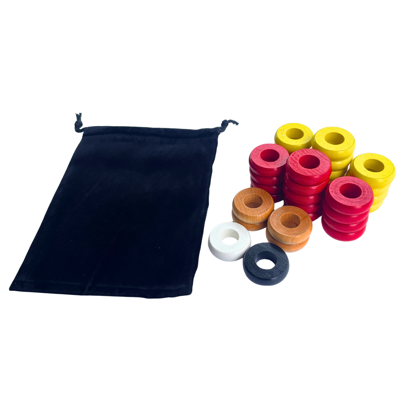 32 Red and Yellow Carrom / Pichenotte Rings - (Red / Yellow / Natural / Black / White) - Anneaux De Pichenottes - Game Accessories / Accessoires De Jeu