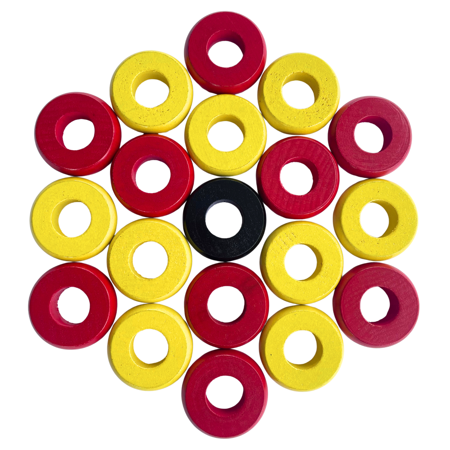 32 Red and Yellow Carrom / Pichenotte Rings - (Red / Yellow / Natural / Black / White) - Anneaux De Pichenottes - Game Accessories / Accessoires De Jeu - Carrom Canada