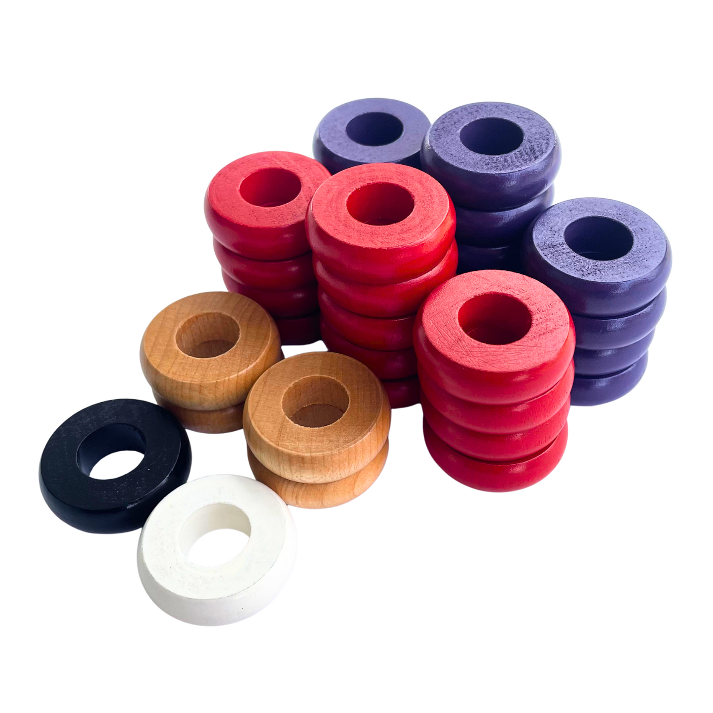 32 Red and Purple Carrom / Pichenotte Rings - (Red / Purple / Natural / Black / White) - Anneaux De Pichenottes - Game Accessories / Accessoires De Jeu