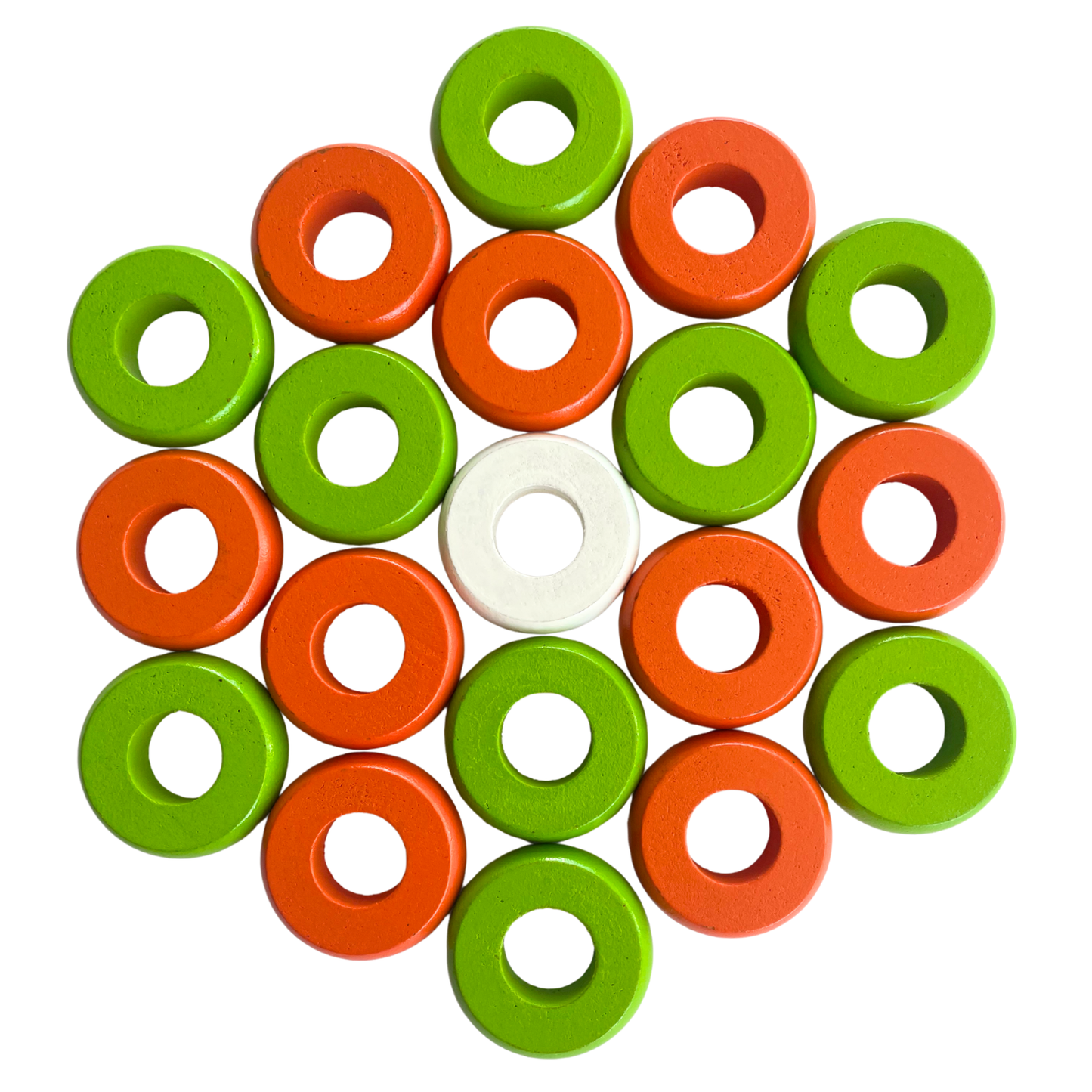 32 Orange and Lime Green Carrom / Pichenotte Rings - (Orange / Lime Green / Natural / Black / White) - Anneaux De Pichenottes - Game Accessories / Accessoires De Jeu