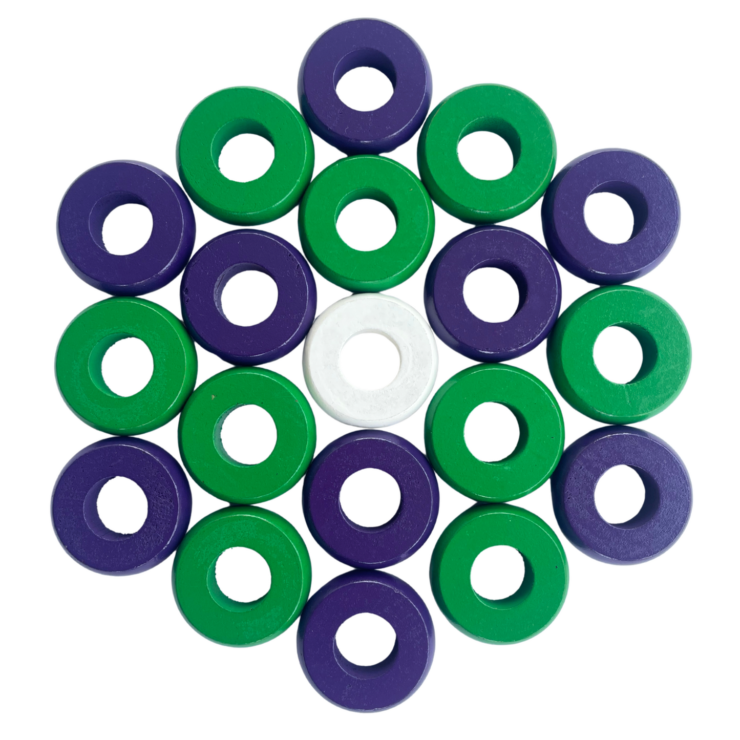 32 Green and Purple Carrom / Pichenotte Rings - (Green / Purple / Natural / Black / White) - Anneaux De Pichenottes - Game Accessories / Accessoires De Jeu - Carrom Canada