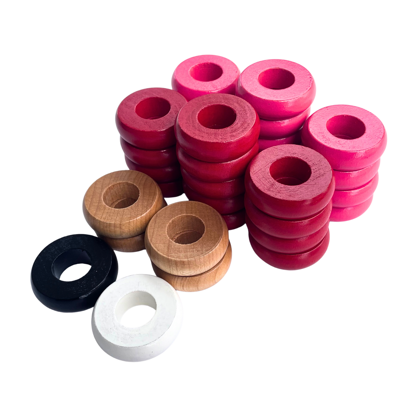 32 Red and Pink Carrom / Pichenotte Rings - (Red / Pink / Natural / Black / White) - Anneaux De Pichenottes - Game Accessories / Accessoires De Jeu