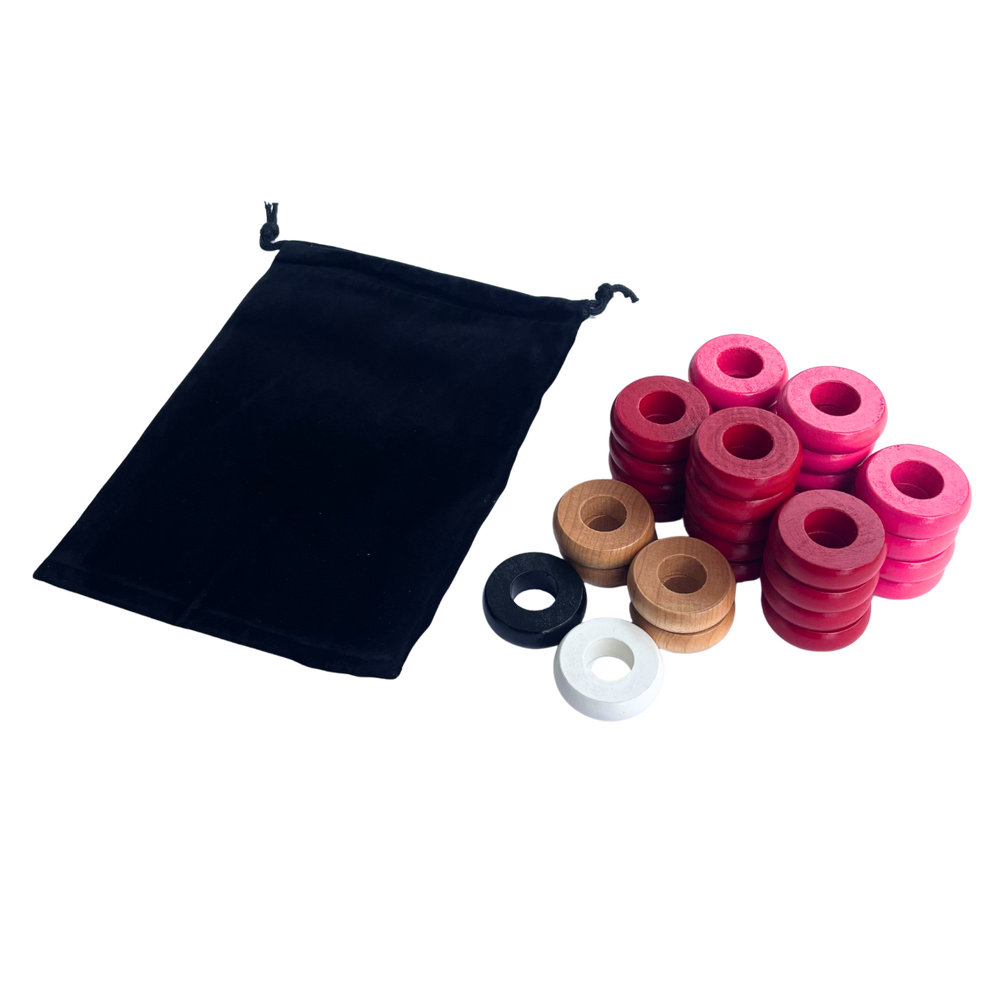 32 Red and Pink Carrom / Pichenotte Rings - (Red / Pink / Natural / Black / White) - Anneaux De Pichenottes - Game Accessories / Accessoires De Jeu