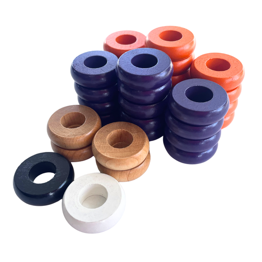 32 Orange and Purple Carrom / Pichenotte Rings - (Orange / Purple / Natural / Black / White) - Anneaux De Pichenottes - Game Accessories / Accessoires De Jeu - Carrom Canada