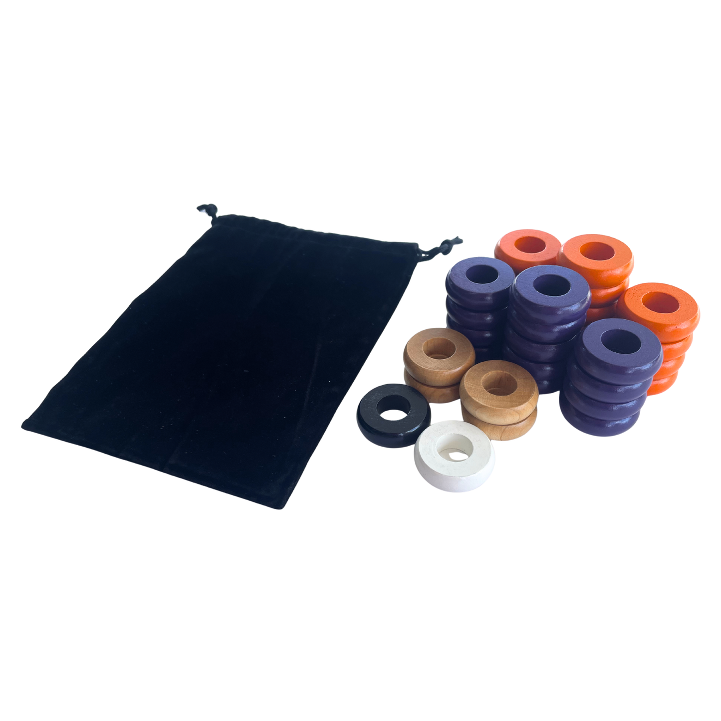32 Orange and Purple Carrom / Pichenotte Rings - (Orange / Purple / Natural / Black / White) - Anneaux De Pichenottes - Game Accessories / Accessoires De Jeu