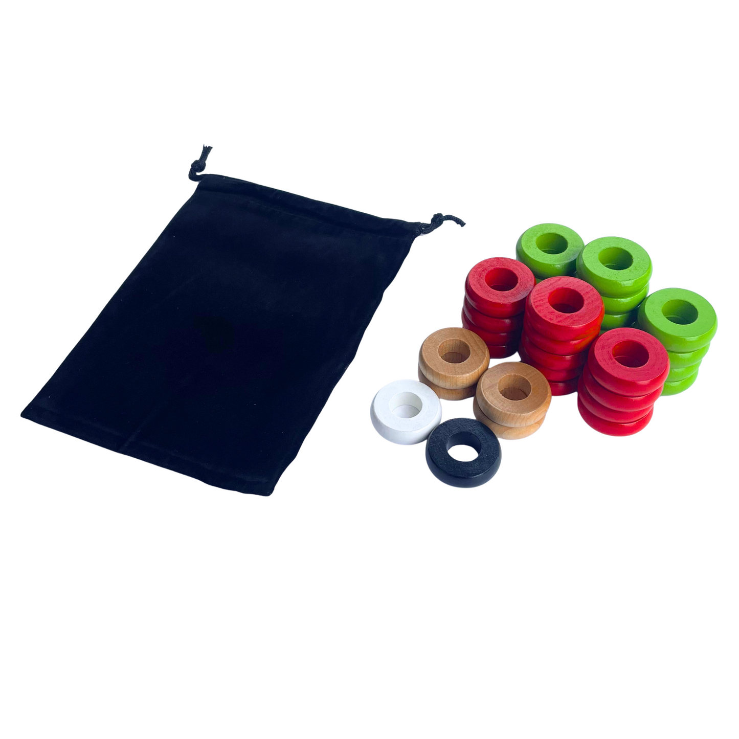 32 Red and Lime Green Carrom / Pichenotte Rings - (Red / Lime Green / Natural / Black / White) - Anneaux De Pichenottes - Game Accessories / Accessoires De Jeu