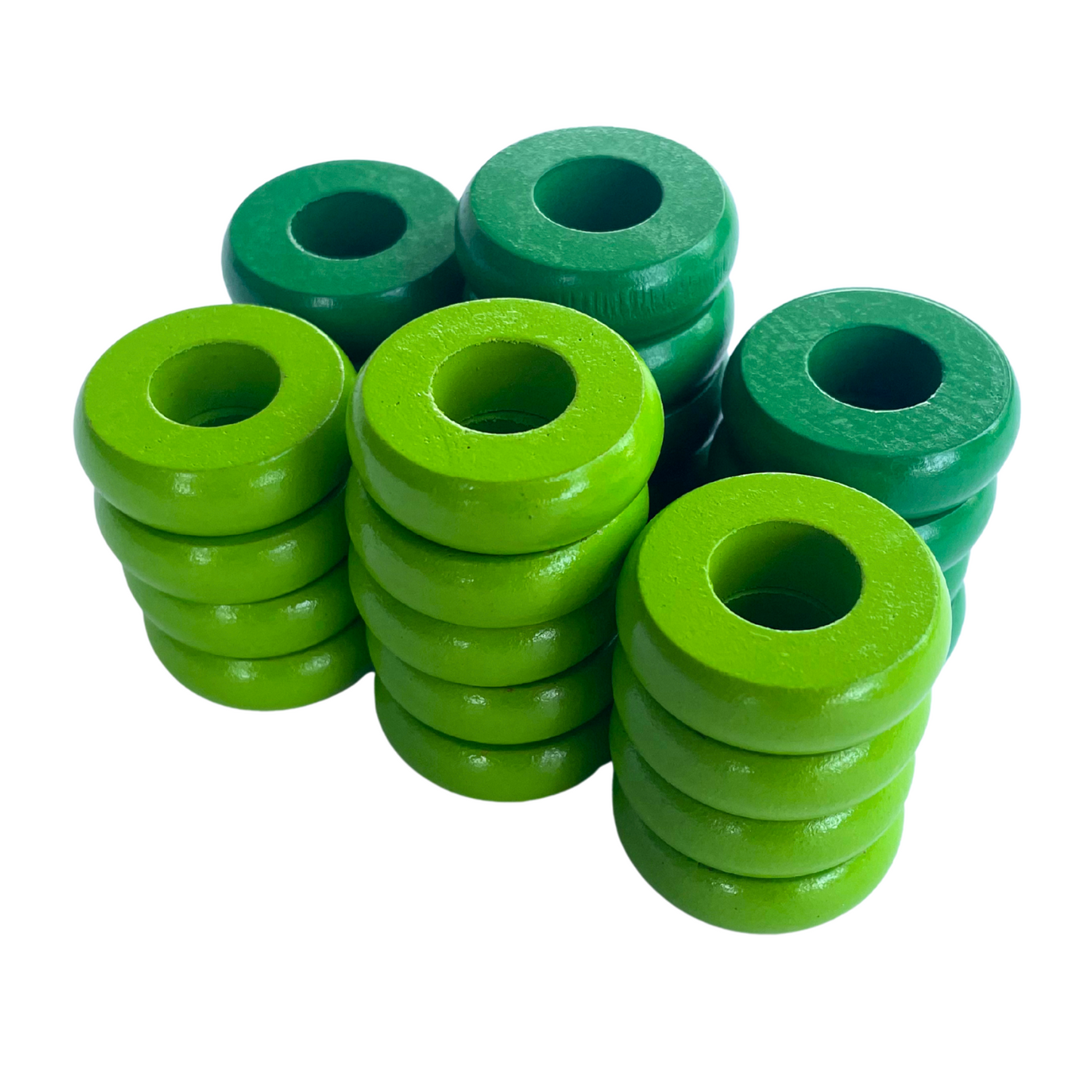 32 Green and Lime Green Carrom / Pichenotte Rings - (Green / Lime Green / Natural / Black / White) - Anneaux De Pichenottes - Game Accessories / Accessoires De Jeu