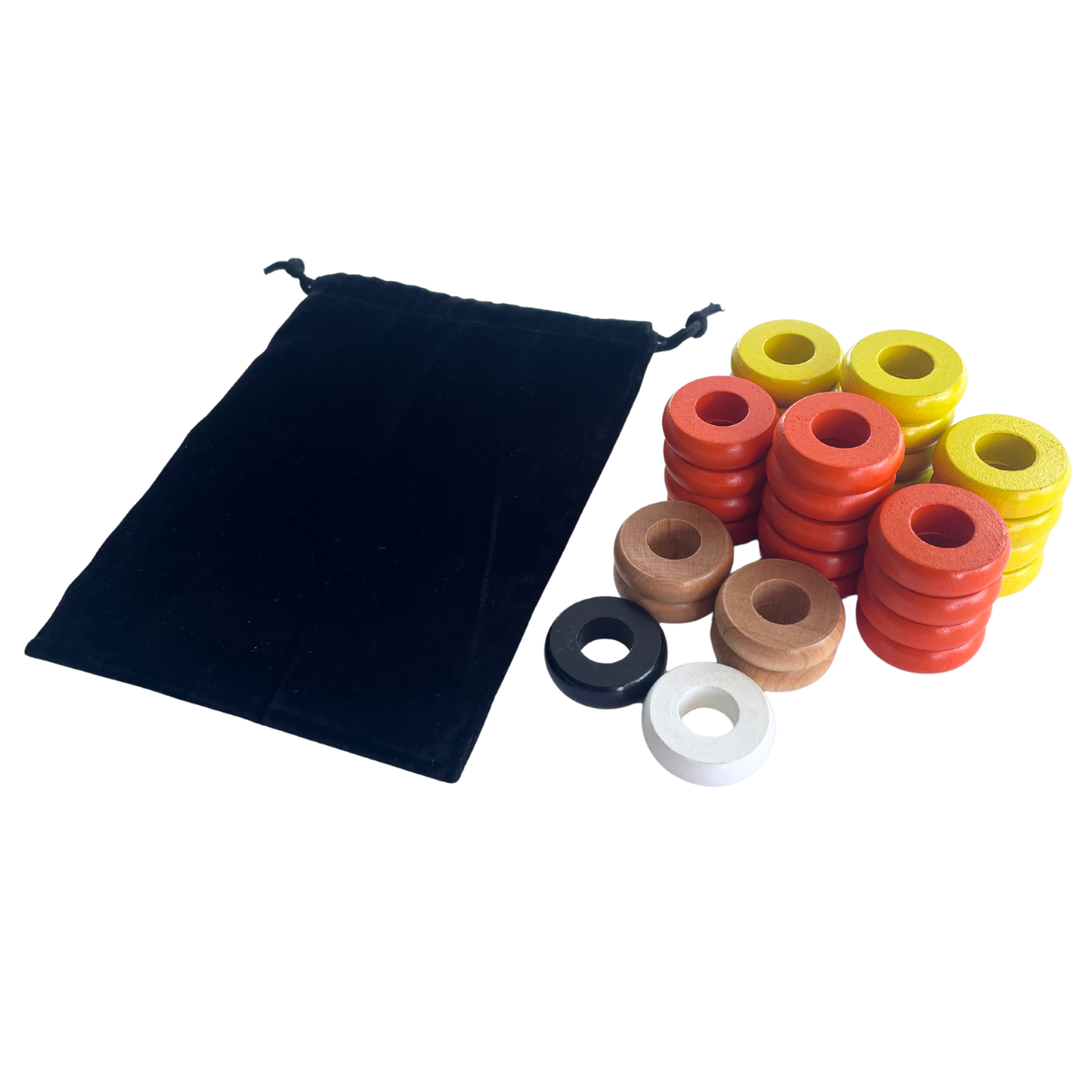 32 Orange and Yellow Carrom / Pichenotte Rings - (Orange / Yellow / Natural / Black / White) - Anneaux De Pichenottes - Game Accessories / Accessoires De Jeu