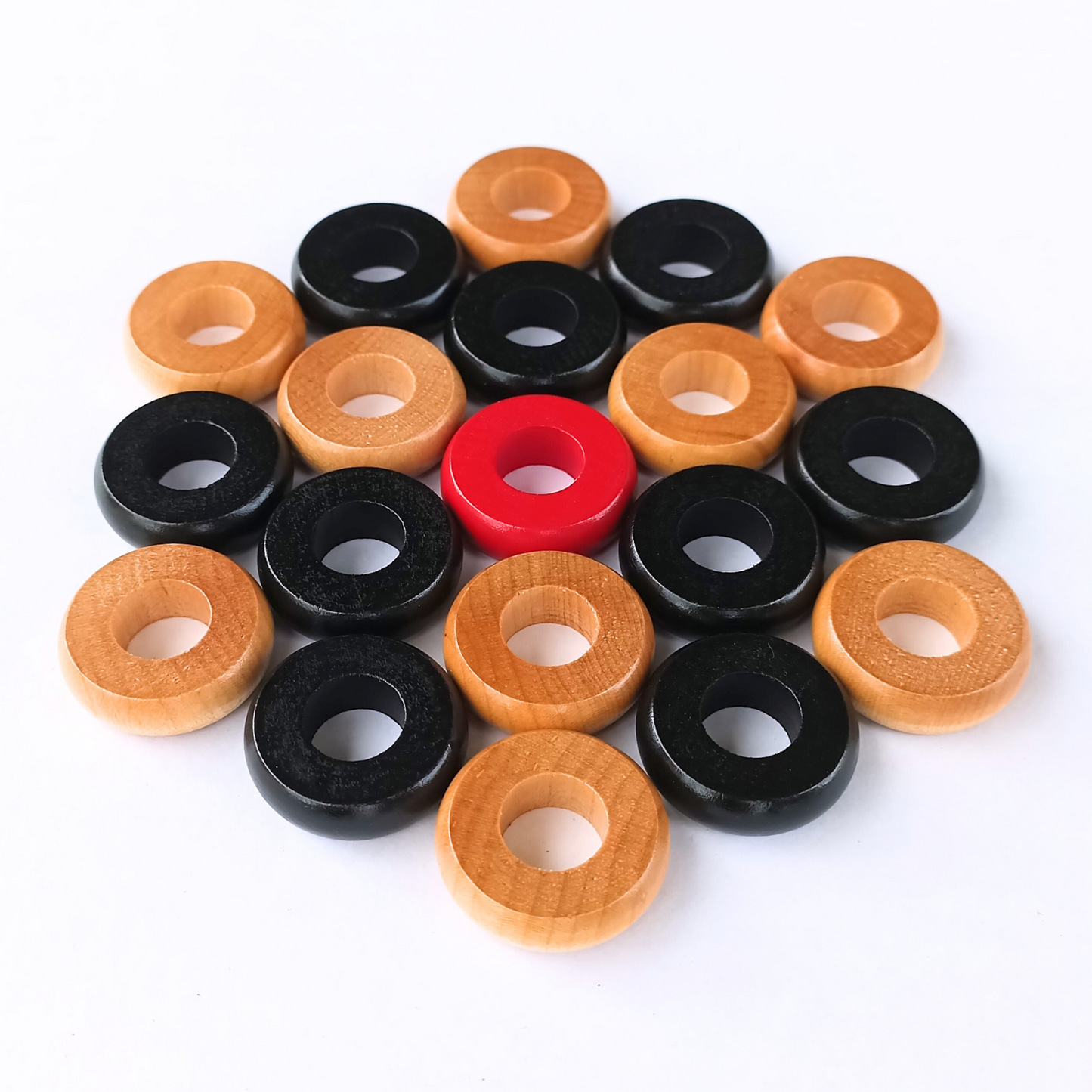 30 Traditional Carrom Board Game Coins (13 Black Coins / 13 Natural Coins / 2 Red Queens / 2 White Strikers)