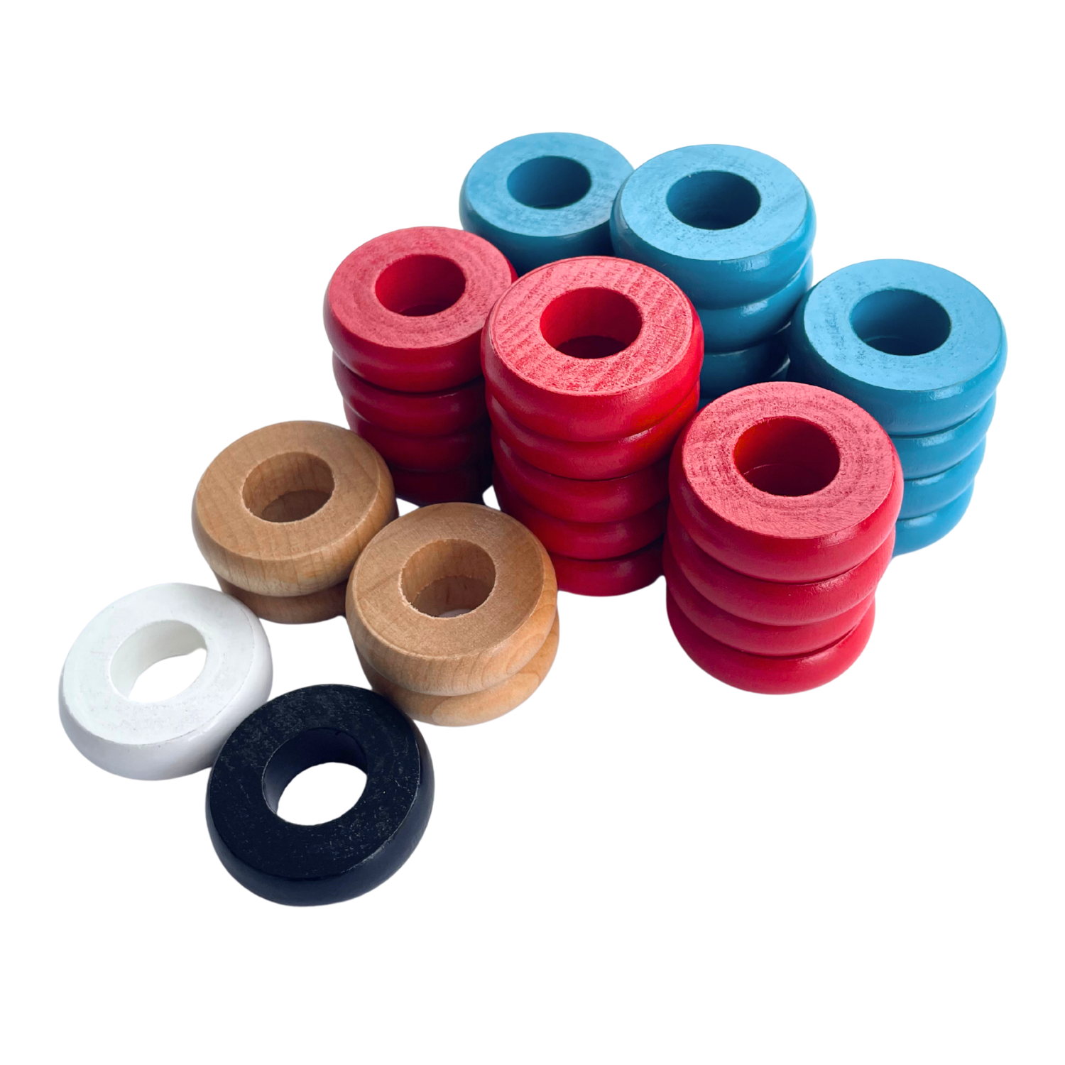 32 Red and Light Blue Carrom / Pichenotte Rings - (Red / Light Blue / Natural / Black / White) - Anneaux De Pichenottes - Game Accessories / Accessoires De Jeu - Carrom Canada
