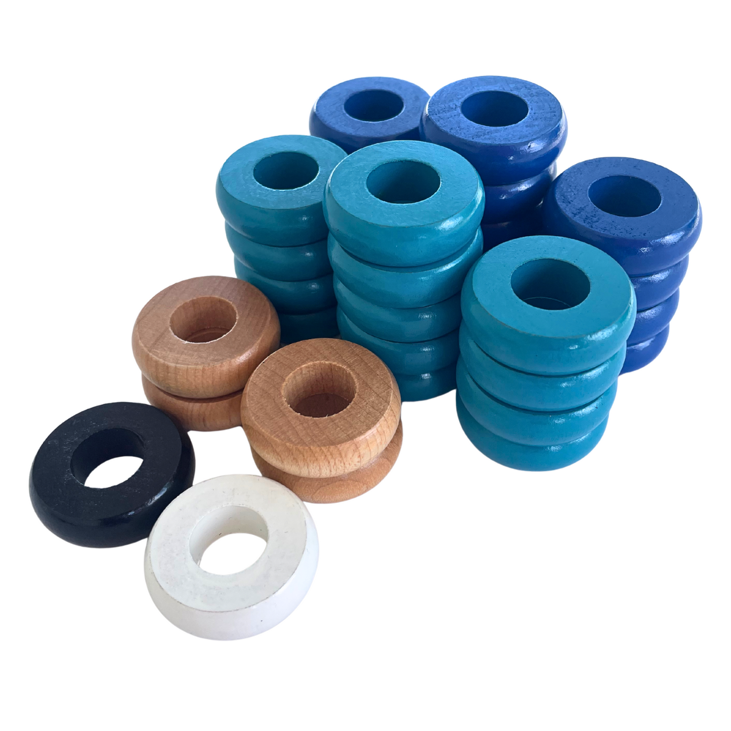 32 Blue and Light Blue Carrom / Pichenotte Rings - (Blue / Light Blue / Natural / Black / White) - Anneaux De Pichenottes - Game Accessories / Accessoires De Jeu