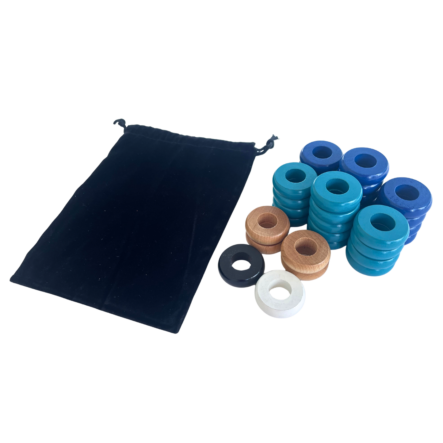 32 Blue and Light Blue Carrom / Pichenotte Rings - (Blue / Light Blue / Natural / Black / White) - Anneaux De Pichenottes - Game Accessories / Accessoires De Jeu