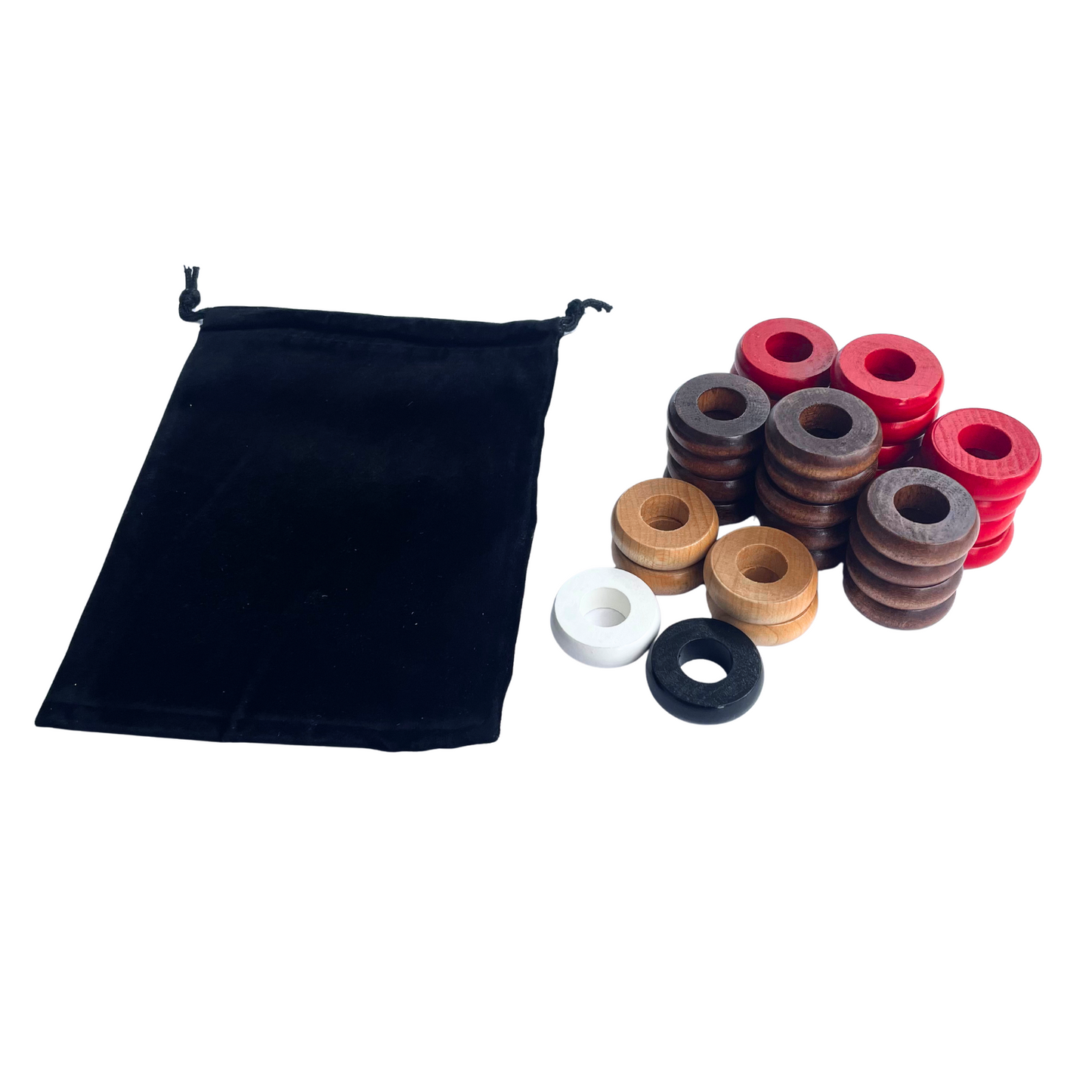 32 Red and Walnut Carrom / Pichenotte Rings - (Red / Walnut / Natural / Black / White) - Anneaux De Pichenottes - Game Accessories / Accessoires De Jeu