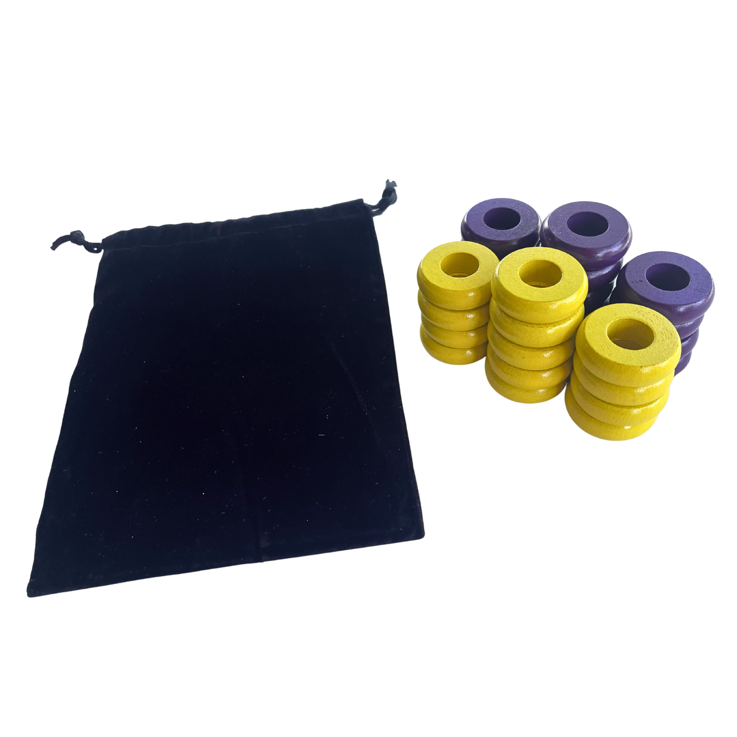 32 Yellow and Purple Carrom / Pichenotte Rings - (Yellow / Purple / Natural / Black / White) - Anneaux De Pichenottes - Game Accessories / Accessoires De Jeu