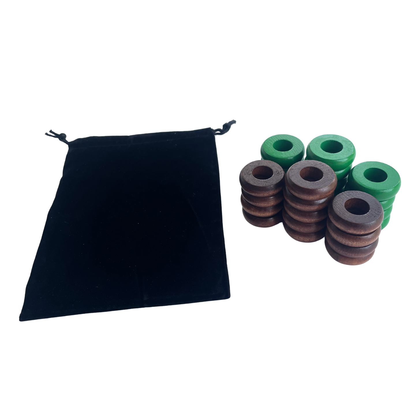 32 Green and Walnut Carrom / Pichenotte Rings - (Green / Walnut / Natural / Black / White) - Anneaux De Pichenottes - Game Accessories / Accessoires De Jeu