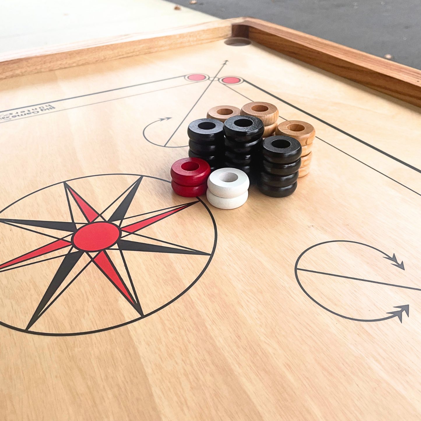 30 Traditional Carrom Board Game Coins (13 Black Coins / 13 Natural Coins / 2 Red Queens / 2 White Strikers)