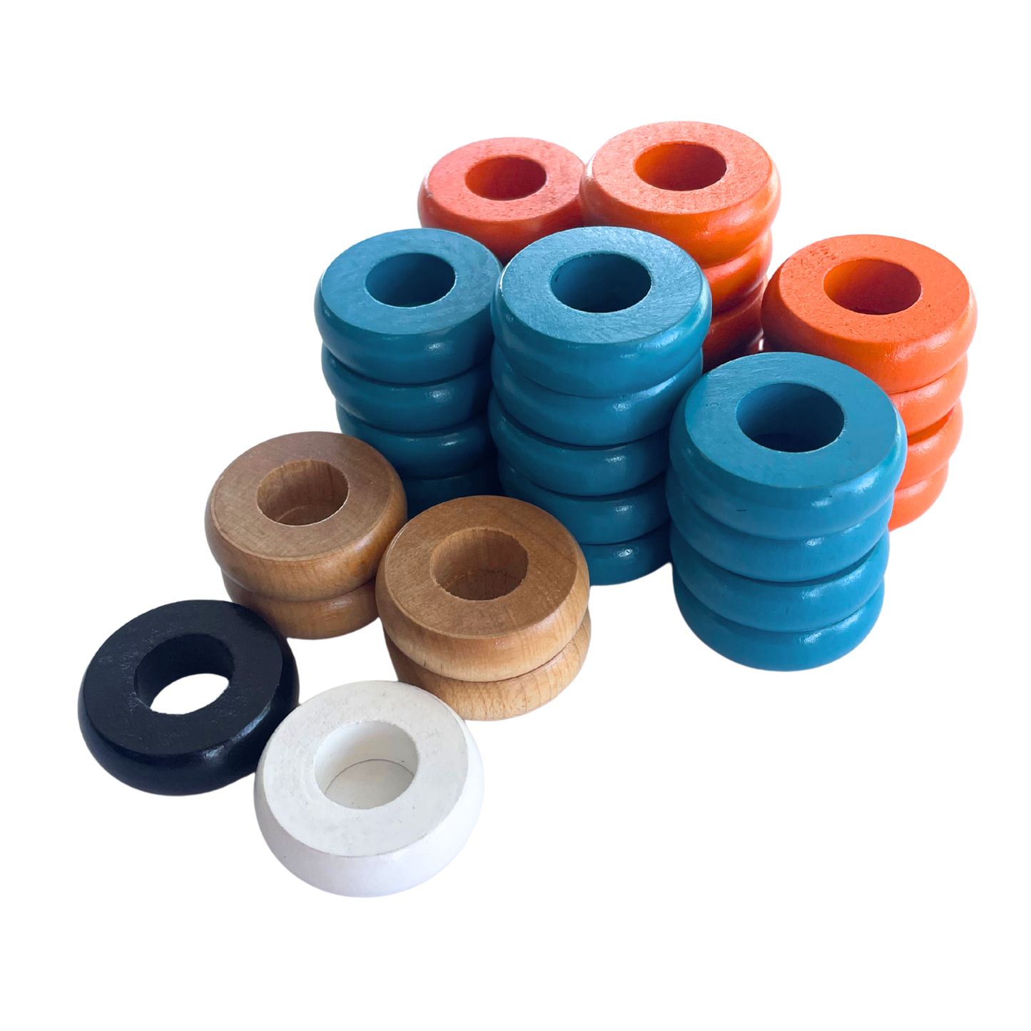 32 Orange and Light Blue Carrom / Pichenotte Rings - (Orange / Light Blue / Natural / Black / White) - Anneaux De Pichenottes - Game Accessories / Accessoires De Jeu