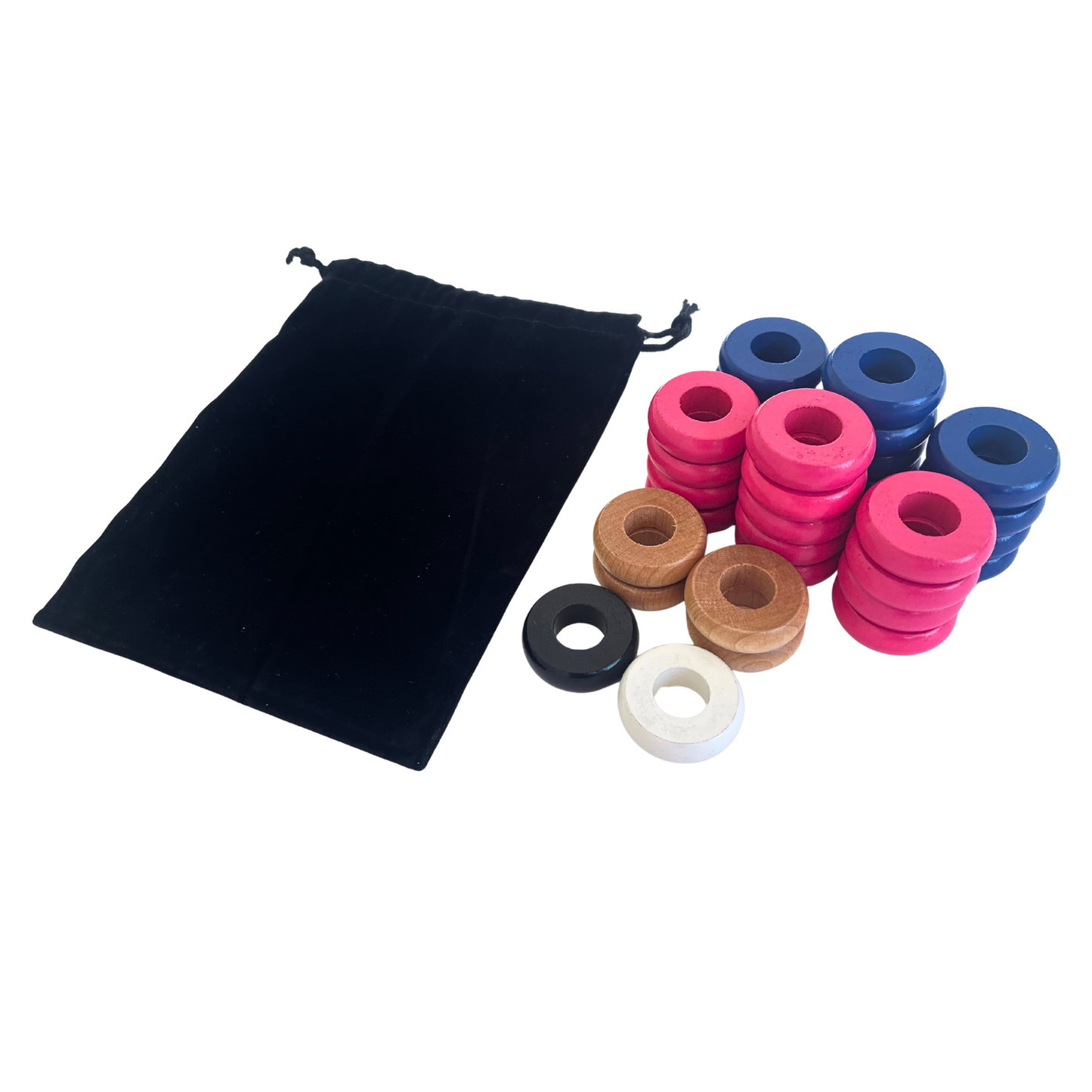 32 Blue and Pink Carrom / Pichenotte Rings - (Blue / Pink / Natural / Black / White) - Anneaux De Pichenottes - Game Accessories / Accessoires De Jeu