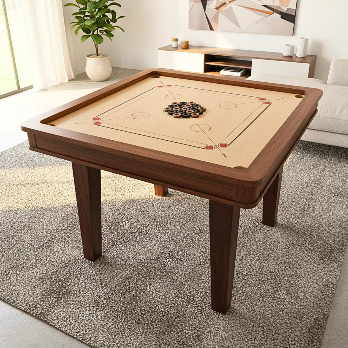 30 Traditional Carrom Board Game Coins (13 Black Coins / 13 Natural Coins / 2 Red Queens / 2 White Strikers)