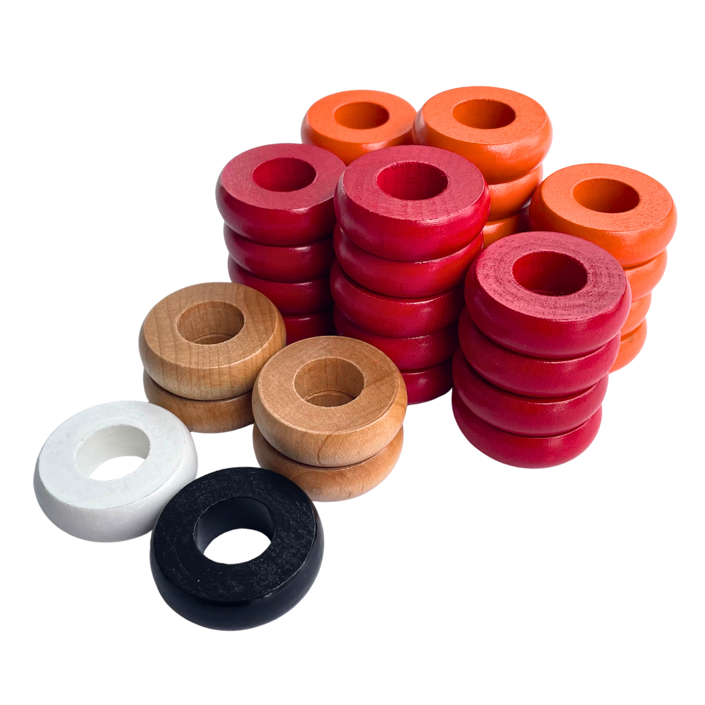 32 Red and Orange Carrom / Pichenotte Rings - (Red / Orange / Natural / Black / White) - Anneaux De Pichenottes - Game Accessories / Accessoires De Jeu