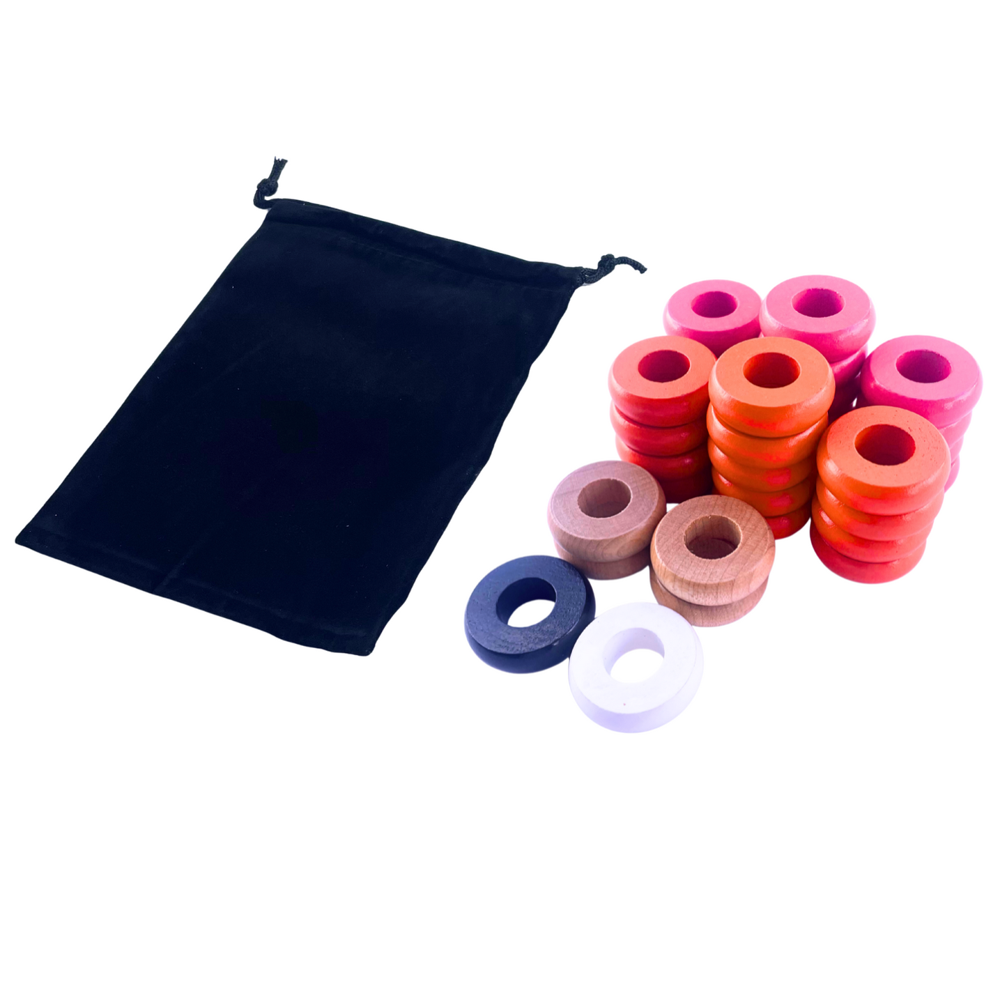 32 Orange and Pink Carrom / Pichenotte Rings - (Orange / Pink / Natural / Black / White) - Anneaux De Pichenottes - Game Accessories / Accessoires De Jeu