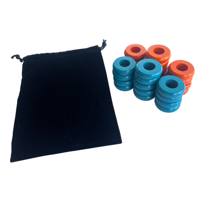 32 Orange and Light Blue Carrom / Pichenotte Rings - (Orange / Light Blue / Natural / Black / White) - Anneaux De Pichenottes - Game Accessories / Accessoires De Jeu