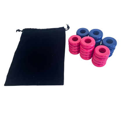 32 Blue and Pink Carrom / Pichenotte Rings - (Blue / Pink / Natural / Black / White) - Anneaux De Pichenottes - Game Accessories / Accessoires De Jeu
