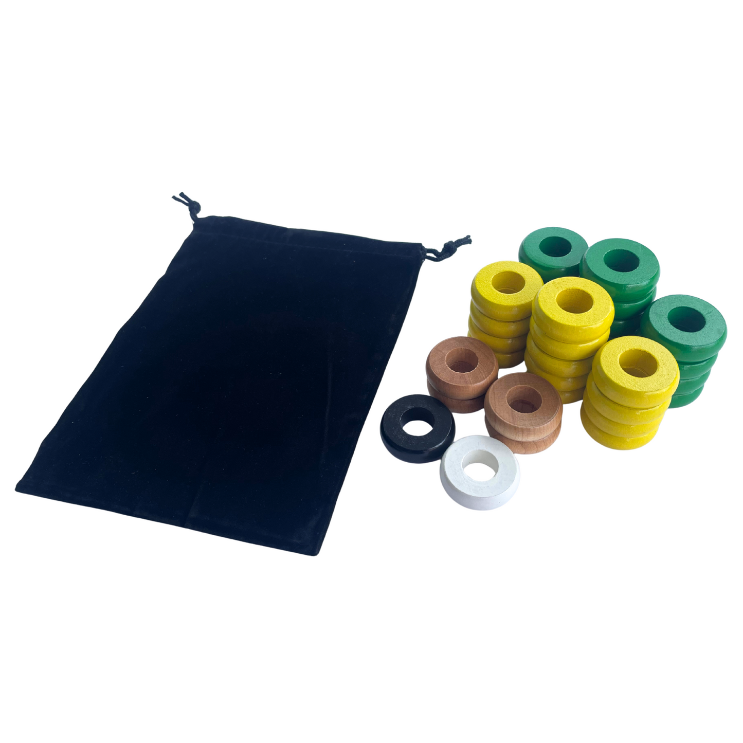 32 Green and Yellow Carrom / Pichenotte Rings - (Green / Yellow / Natural / Black / White) - Anneaux De Pichenottes - Game Accessories / Accessoires De Jeu