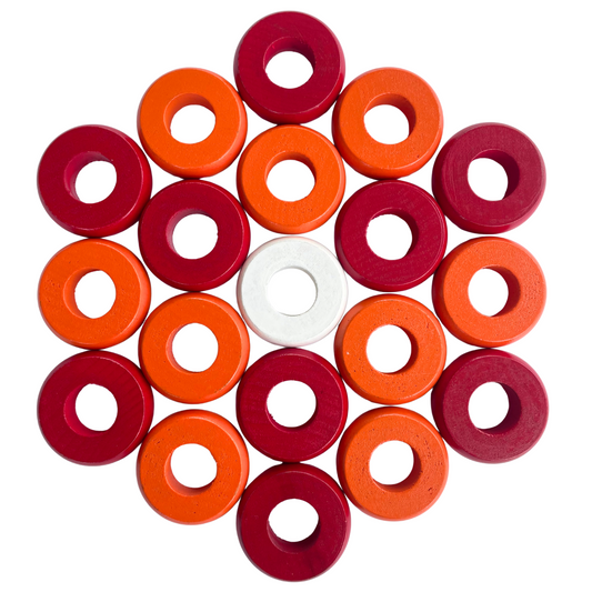 32 Red and Orange Carrom / Pichenotte Rings - (Red / Orange / Natural / Black / White) - Anneaux De Pichenottes - Game Accessories / Accessoires De Jeu