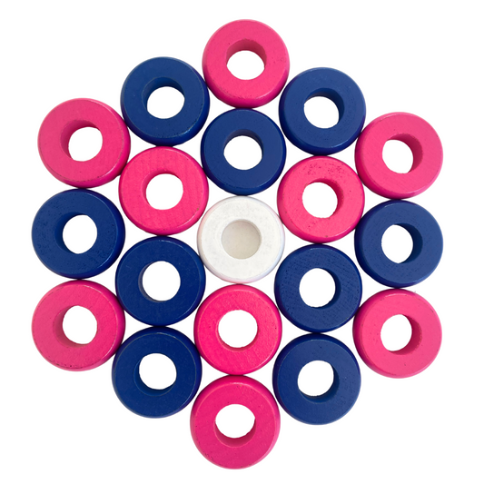32 Blue and Pink Carrom / Pichenotte Rings - (Blue / Pink / Natural / Black / White) - Anneaux De Pichenottes - Game Accessories / Accessoires De Jeu