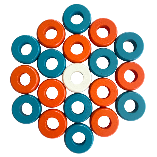 32 Orange and Light Blue Carrom / Pichenotte Rings - (Orange / Light Blue / Natural / Black / White) - Anneaux De Pichenottes - Game Accessories / Accessoires De Jeu
