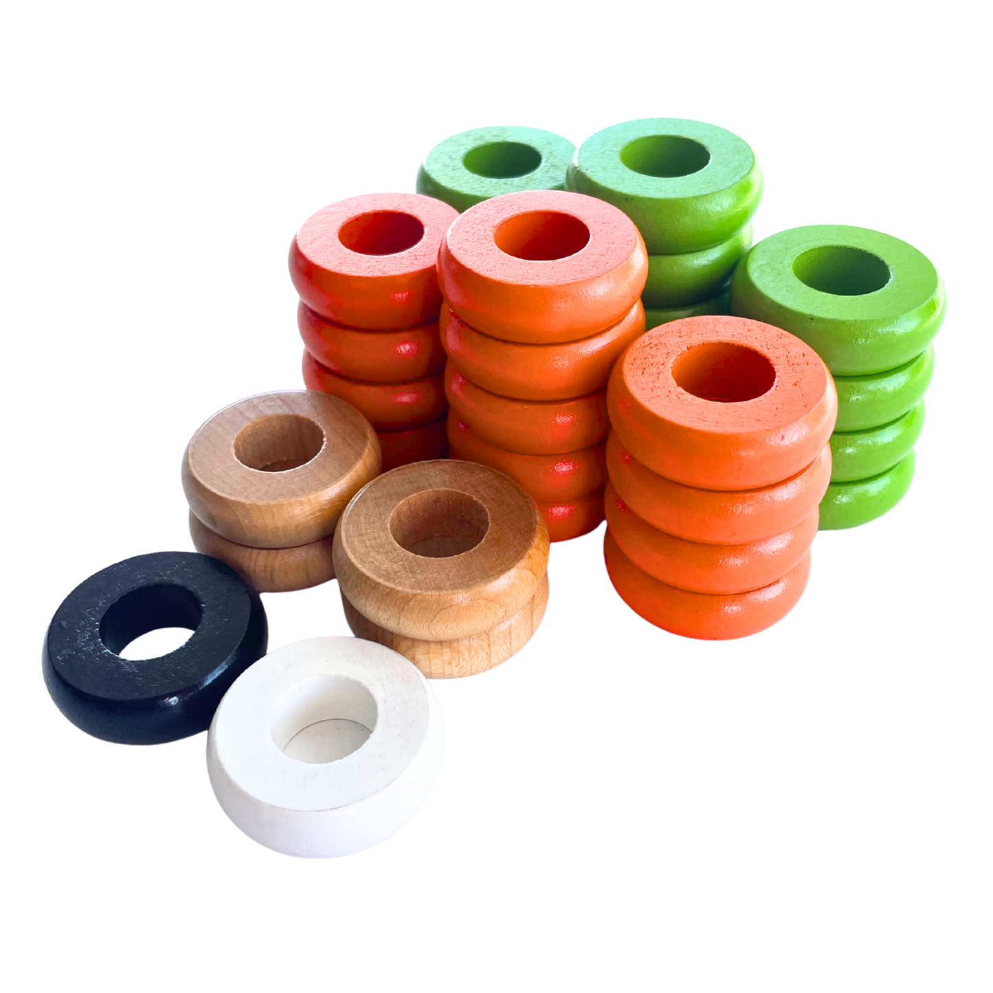 32 Orange and Lime Green Carrom / Pichenotte Rings - (Orange / Lime Green / Natural / Black / White) - Anneaux De Pichenottes - Game Accessories / Accessoires De Jeu