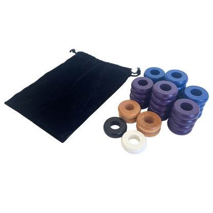 32 Blue and Purple Carrom / Pichenotte Rings - (Blue / Purple / Natural / Black / White) - Anneaux De Pichenottes - Game Accessories / Accessoires De Jeu