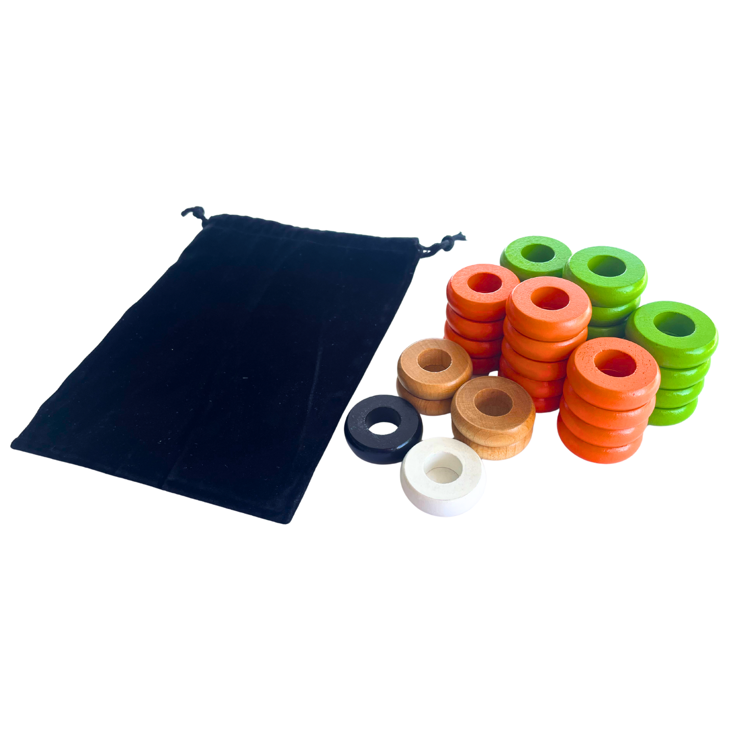32 Orange and Lime Green Carrom / Pichenotte Rings - (Orange / Lime Green / Natural / Black / White) - Anneaux De Pichenottes - Game Accessories / Accessoires De Jeu
