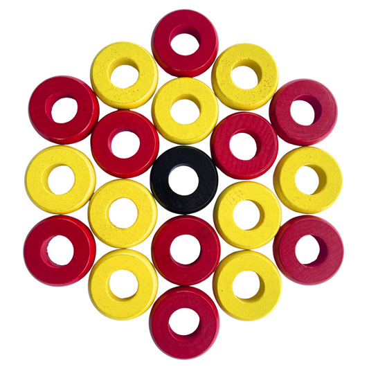 32 Red and Yellow Carrom / Pichenotte Rings - (Red / Yellow / Natural / Black / White) - Anneaux De Pichenottes - Game Accessories / Accessoires De Jeu