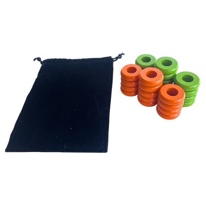 32 Orange and Lime Green Carrom / Pichenotte Rings - (Orange / Lime Green / Natural / Black / White) - Anneaux De Pichenottes - Game Accessories / Accessoires De Jeu