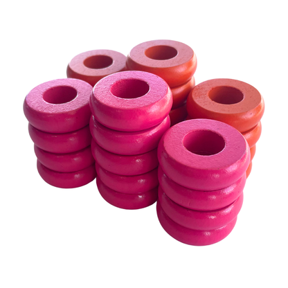 32 Orange and Pink Carrom / Pichenotte Rings - (Orange / Pink / Natural / Black / White) - Anneaux De Pichenottes - Game Accessories / Accessoires De Jeu