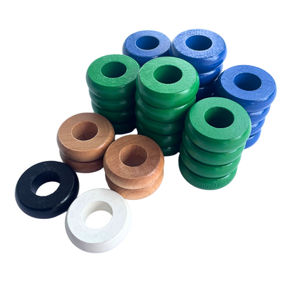 32 Green and Blue Carrom / Pichenotte Rings - (Green / Blue / Natural / Black / White) - Anneaux De Pichenottes - Game Accessories / Accessoires De Jeu