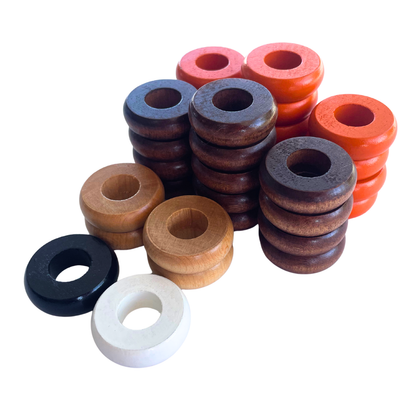 32 Orange and Walnut Carrom / Pichenotte Rings - (Orange / Walnut / Natural / Black / White) - Anneaux De Pichenottes - Game Accessories / Accessoires De Jeu