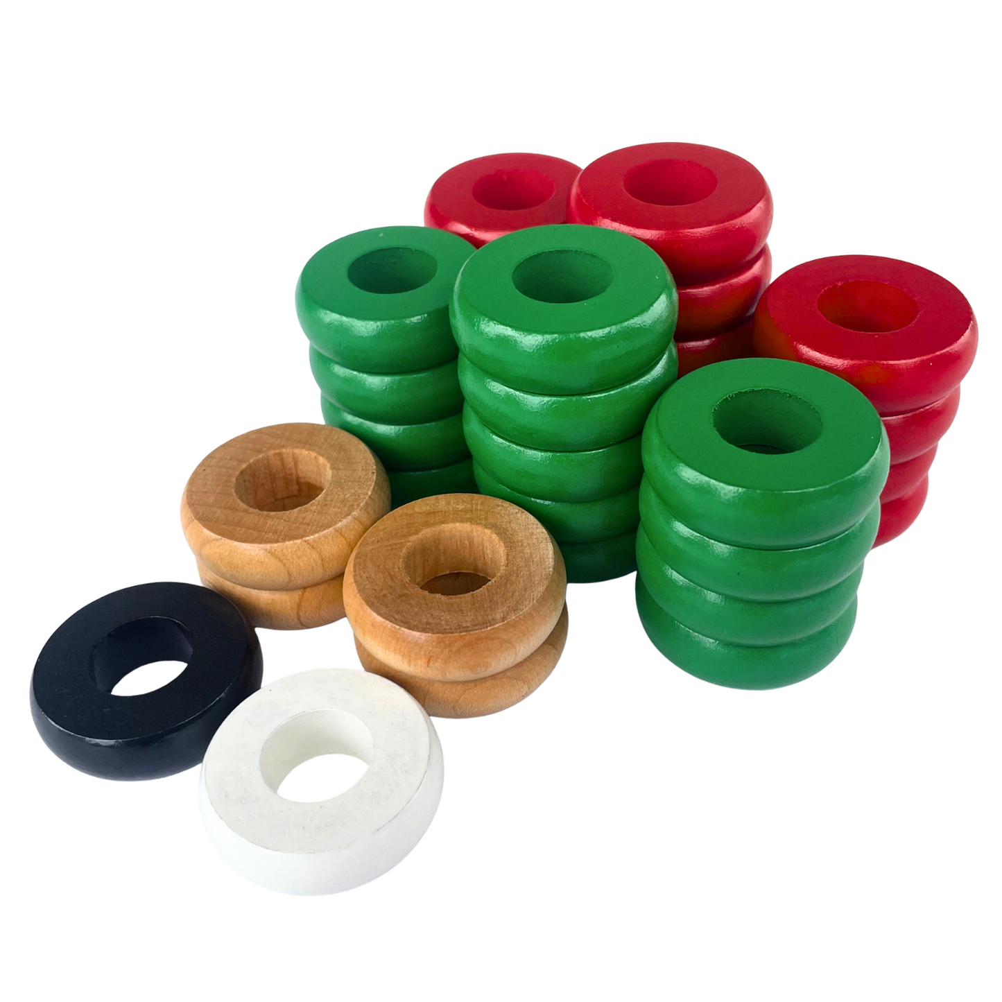 32 Red and Green Carrom / Pichenotte Rings - (Red / Green/ Natural/ Black / White) - Anneaux De Pichenottes - Game Accessories / Accessoires De Jeu