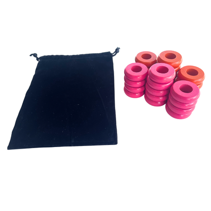 32 Orange and Pink Carrom / Pichenotte Rings - (Orange / Pink / Natural / Black / White) - Anneaux De Pichenottes - Game Accessories / Accessoires De Jeu