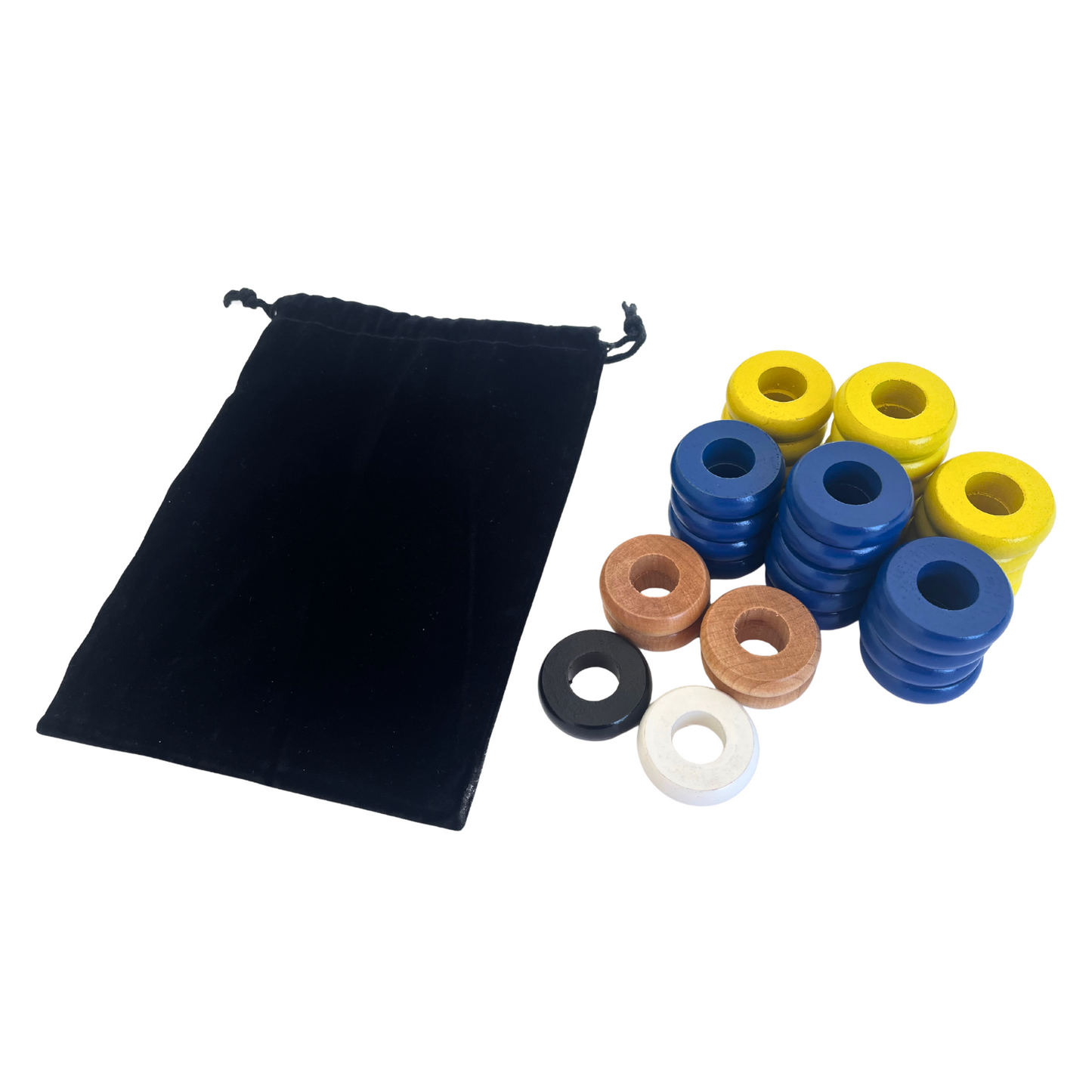 32 Blue and Yellow Carrom / Pichenotte Rings - (Blue / Yellow / Natural / Black / White) - Anneaux De Pichenottes - Game Accessories / Accessoires De Jeu