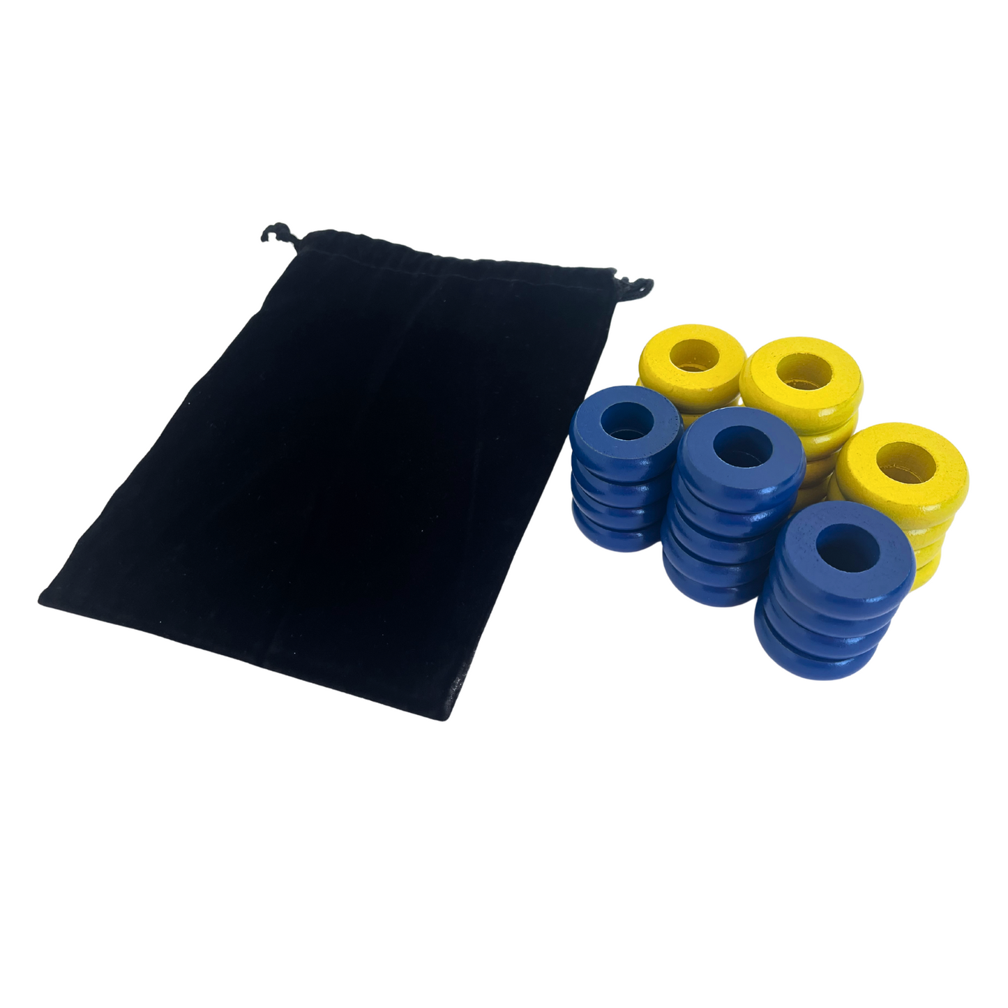 32 Blue and Yellow Carrom / Pichenotte Rings - (Blue / Yellow / Natural / Black / White) - Anneaux De Pichenottes - Game Accessories / Accessoires De Jeu