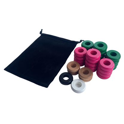 32 Green and Pink Carrom / Pichenotte Rings - (Green / Pink / Natural / Black / White) - Anneaux De Pichenottes - Game Accessories / Accessoires De Jeu