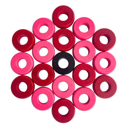 32 Red and Pink Carrom / Pichenotte Rings - (Red / Pink / Natural / Black / White) - Anneaux De Pichenottes - Game Accessories / Accessoires De Jeu