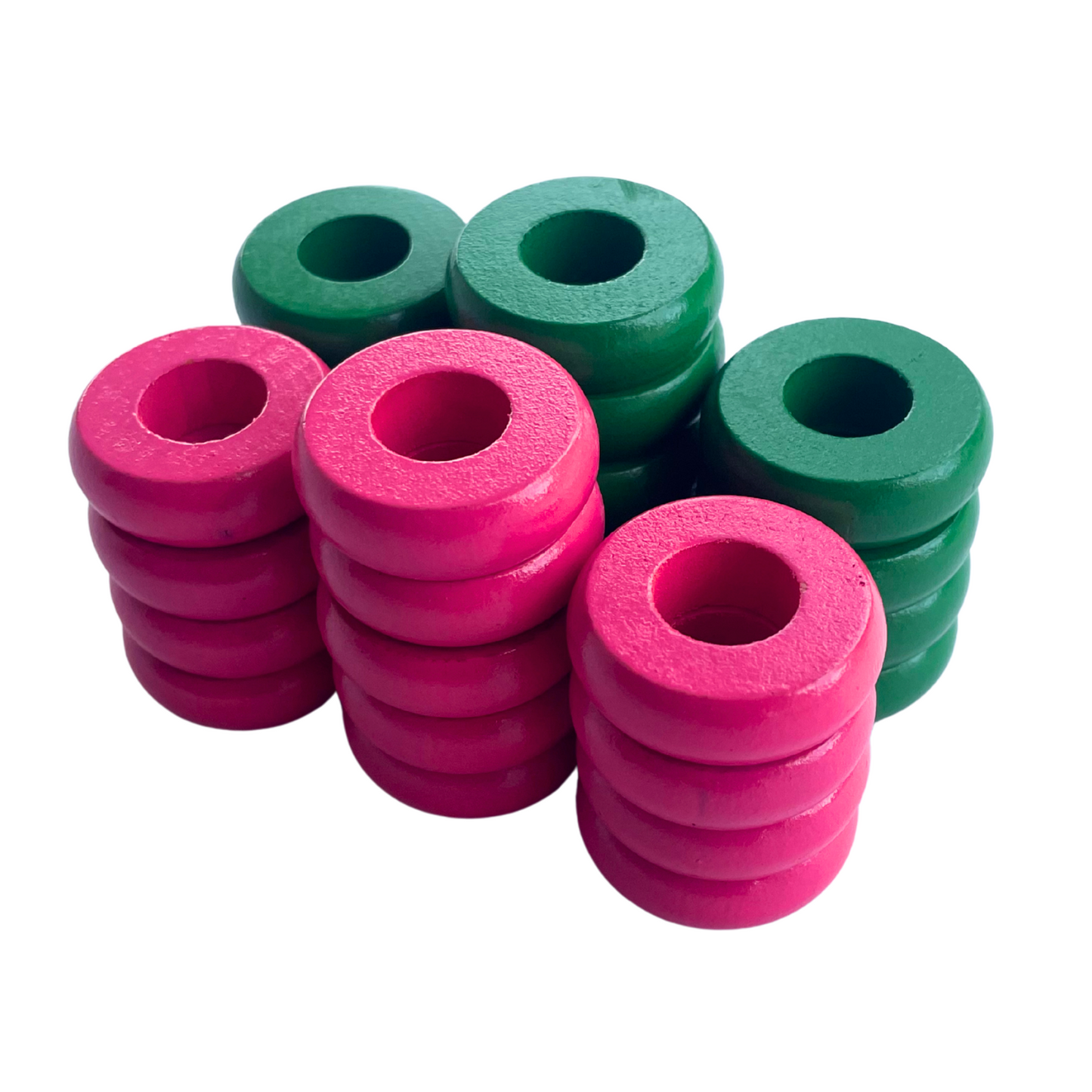 32 Green and Pink Carrom / Pichenotte Rings - (Green / Pink / Natural / Black / White) - Anneaux De Pichenottes - Game Accessories / Accessoires De Jeu