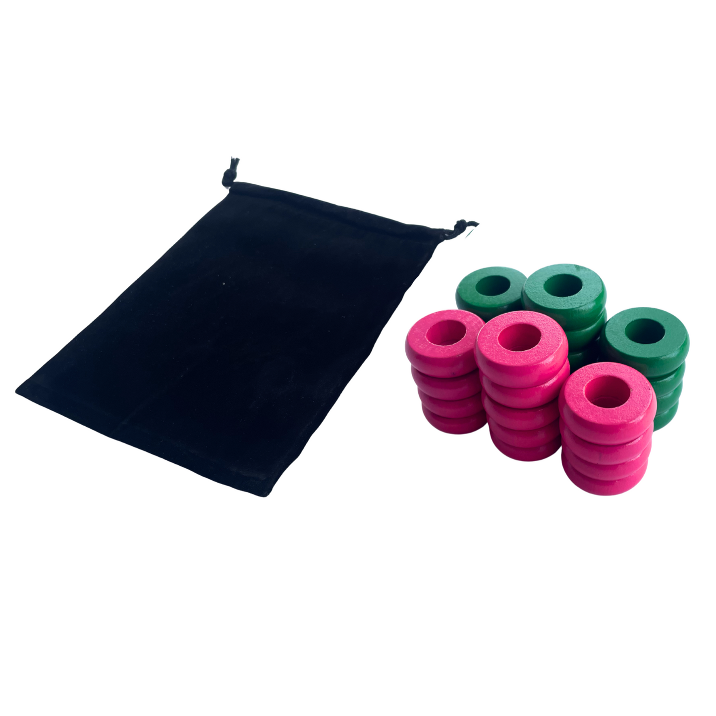 32 Green and Pink Carrom / Pichenotte Rings - (Green / Pink / Natural / Black / White) - Anneaux De Pichenottes - Game Accessories / Accessoires De Jeu