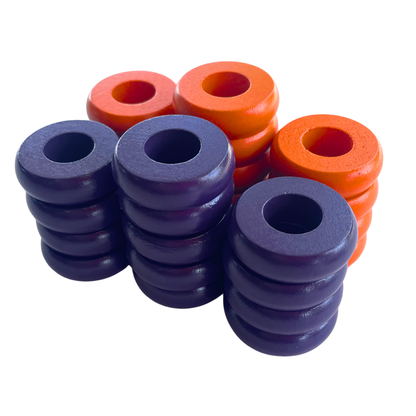 32 Orange and Purple Carrom / Pichenotte Rings - (Orange / Purple / Natural / Black / White) - Anneaux De Pichenottes - Game Accessories / Accessoires De Jeu